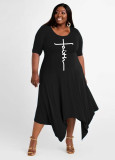 Plus Size Swing Skirt Print Irregular Dress