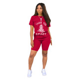 Printed crew neck casual two-piece set
