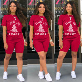 Printed crew neck casual two-piece set