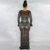 Net Yarn Hot Drilling Fringe Perspective Long Dress