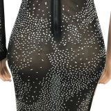 Nightclub Hot Drill Single Long Sleeve Irregular Split Long Skirt Dress