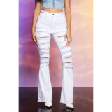 Shredded Washed High-Rise Stretch Flared Jeans