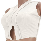 V-neck sleeveless slit skirt two-piece set