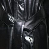 spring and autumn motorcycle clothing leather trench coat