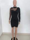 Solid color mesh gauze stitching dress
