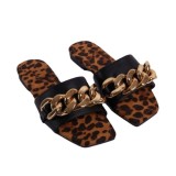 Summer snake-print leopard-print peep-toe flat sandals