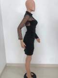 Solid color mesh gauze stitching dress