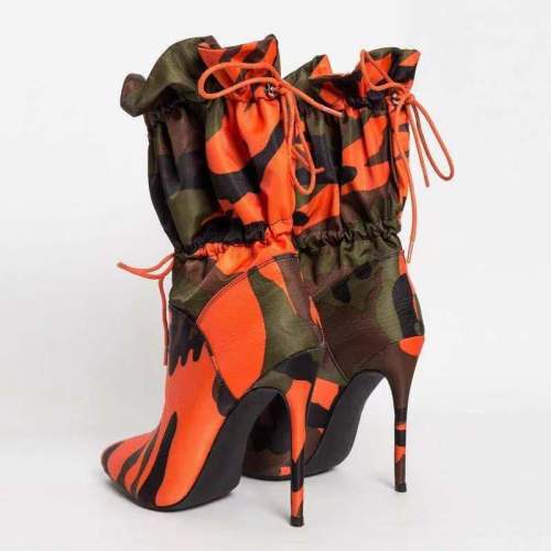 2022 spring camouflage Roman style color block elastic strap super stiletto shoes