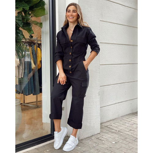 Spring and Autumn Casual Workwear Jumpsuits Without Belt