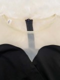 2022 summer mesh stitching OL temperament dress (send belt)