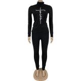 2021 sports tight letter print autumn winter long sleeve high neck women's suit