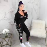 Casual solid color stitching letter Sports two piece set