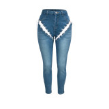 2021 autumn winter casual hole tassel jeans fashion personalized corns bandage Long jeans