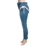 2021 autumn winter casual hole tassel jeans fashion personalized corns bandage Long jeans