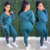 Casual solid color stitching letter Sports two piece set