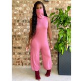 Casual Solid Color Zip Mask Jumpsuit Belt not included