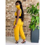 Casual Solid Color Zip Mask Jumpsuit Belt not included