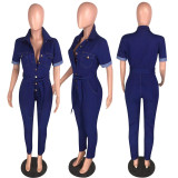 Net Red Fashion casual sexy denim jumpsuit