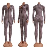 Spring and Autumn Sexy Slim Houndstooth Athleisure Jumpsuit