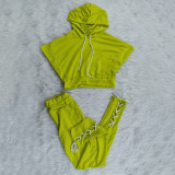 solid color hooded sweatshirt two piece set