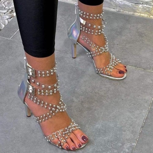 2022 Sexy Rhinestone Sandals Pearl High Heel Sandals