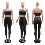Sexy wrap top + tight see-through pants two-piece set