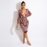 Sexy Deep V Package Hip Midi Dress Nightclub Sequin Dress Without Panties
