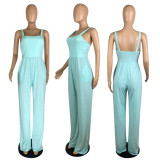 summer solid color tank top straight jumpsuit