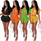 Spring Hooded Zip Short Sleeve Two Piece