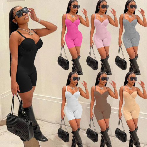 2022 summer sexy low-cut suspenders high-waisted body-pack hip one-piece shorts