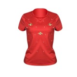 Beaded Butterfly Round Neck Solid Color Fashion Plus Size Short Sleeve T-Shirt