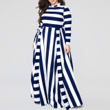 2022 spring and autumn round neck long sleeve horizontal and vertical striped large size dress