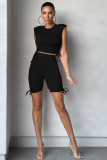 Summer solid color pleated sports shorts suit casual two-piece suit