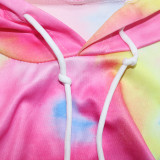 Plus Size Casual Sports Print Tie Dye Hooded Two Piece