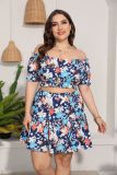 2022 summer plus size women's clothing holiday style printing casual two-piece suit
