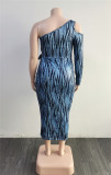 2022 Plus Size One Shoulder Cutout Print Sexy Dress