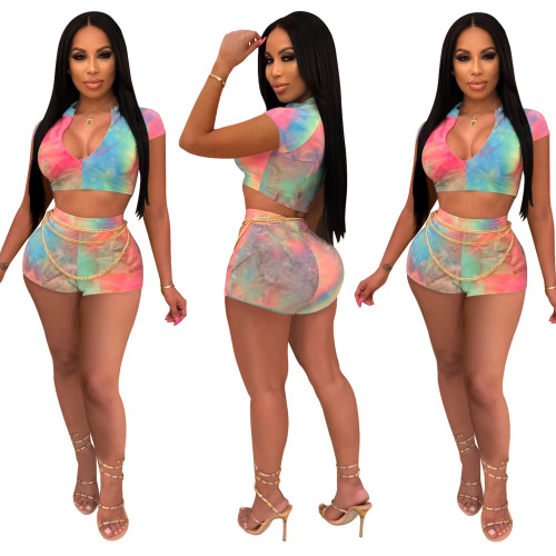 Spring/Summer Casual Printed Short Sleeve Two Piece Set