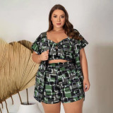 spring and summer plus size printed casual three-piece set