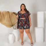 spring and summer plus size printed casual three-piece set