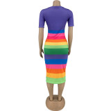 Sexy Slim Rainbow Print Dress