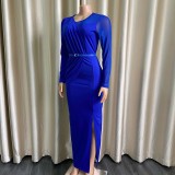 2022 plus size mesh stitching dress long dress