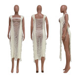 Open side tethered fringe beach dress