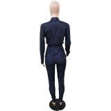 Spring and autumn temperament long-sleeved solid color two-piece suit