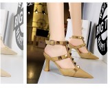 Summer Pumps Pointed Toe Metal Studs Roman Style Chunky Heel High Heel Sandals