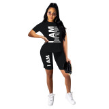 Letter Print T-Shirt Casual Shorts Two-Piece Set