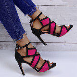 Summer color-blocking stiletto fish mouth high-heeled sandals