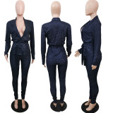 Spring and autumn temperament long-sleeved solid color two-piece suit