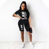 Letter Print T-Shirt Casual Shorts Two-Piece Set