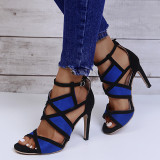 Summer color-blocking stiletto fish mouth high-heeled sandals