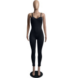Spring Sexy Low-cut Sling Tight High Waist Hip Leisure Sports JumpsuitSuspender Tight Jumpsuit